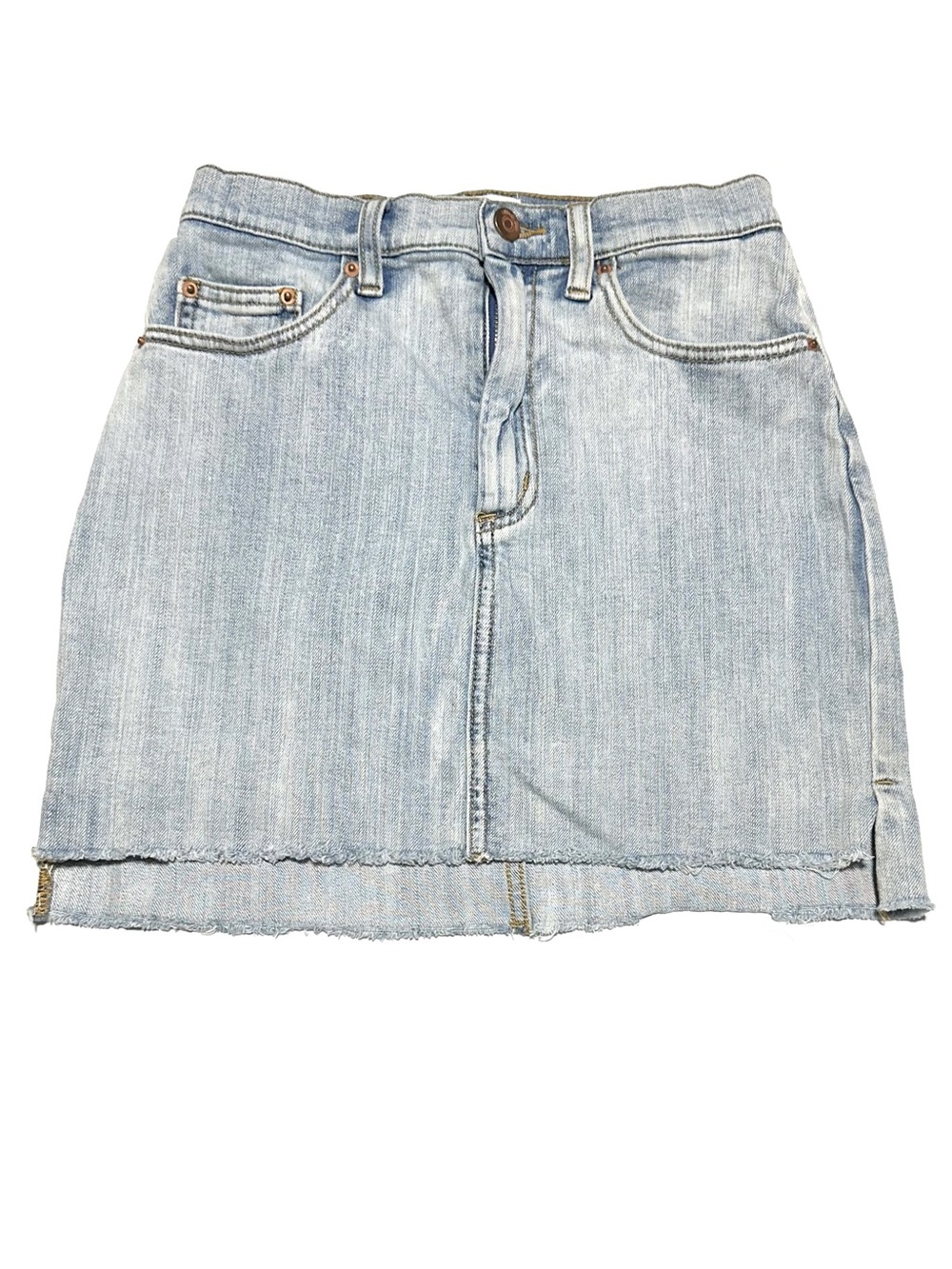 Aritzia Wilfred Free Raw Hem Denim Mini Skirt Light Wash Size 2